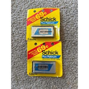 Shick Plus Platinum Double Edge Razor Blades.  Vintage - 2 pks of 5 blades NWT